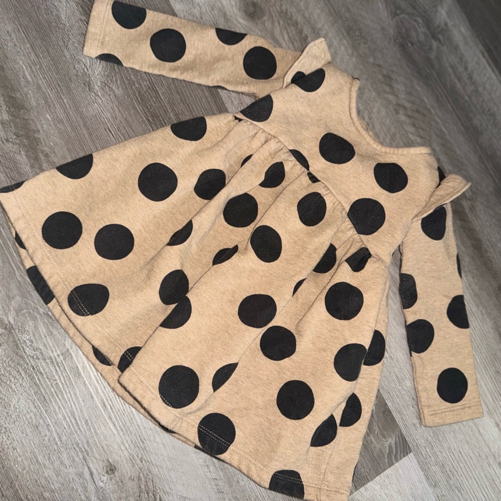 Tan Baby girl Sweater Dress with Black Polka Dots